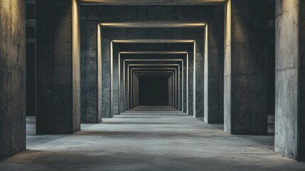 Fototapeta premium A perfectly aligned highway construction site, massive concrete beams and support structures symmetrically arranged, symbolizing infrastructure and expansion.