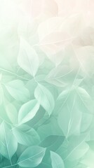 Soft pastel leaves with gentle green gradient background
