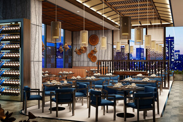 3d render of restaurant cafe interior