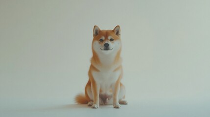 Studio Shiba Inu portrait, sitting, neutral background, pet advertising