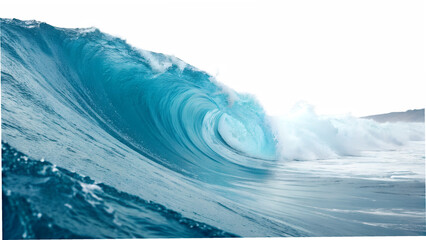 The ocean's majestic curl, a breathtaking turquoise wave crashing with vibrant energy and a bright...
