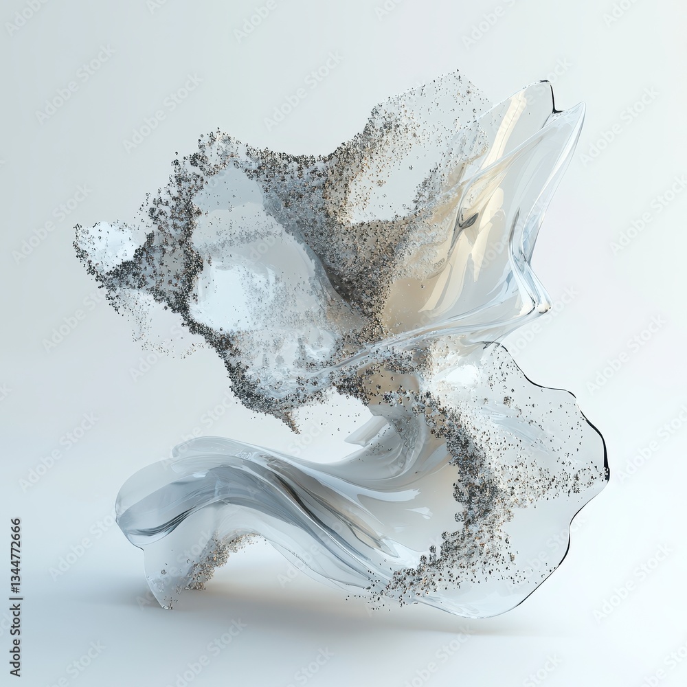 Aufkleber an abstract composition with transparent flowing material and particles