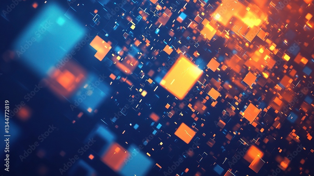Poster abstract blue and orange tech background with glowing elements