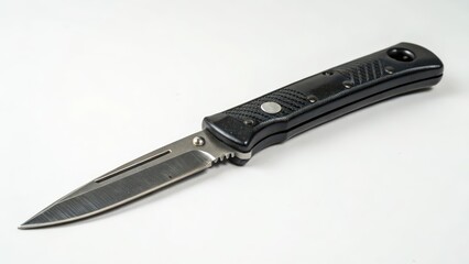 Black Folding Knife on White Background