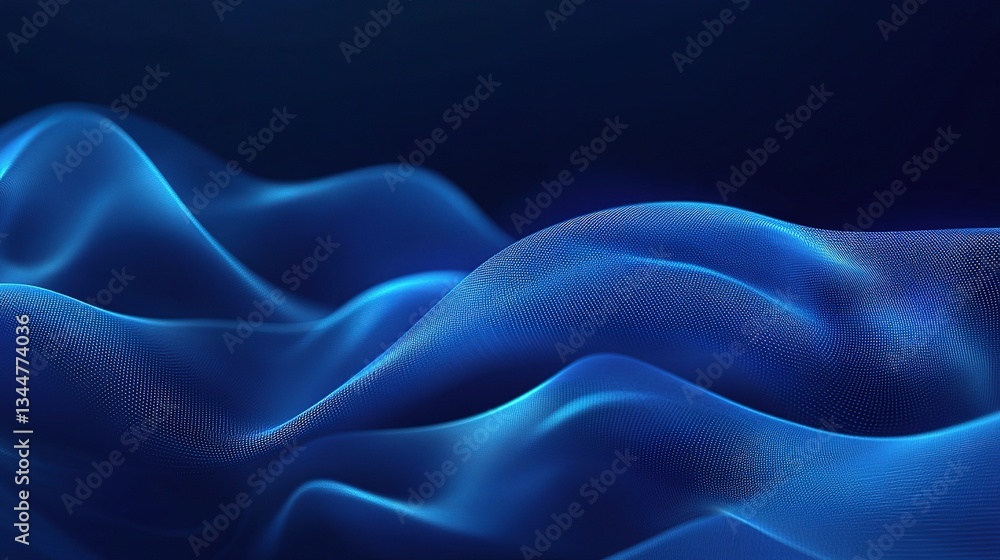 Poster flowing blue digital waves with binary data elements