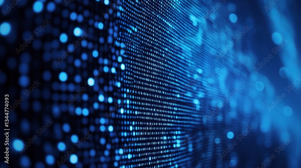 Poster blue digital data dots pixelated pattern for technology background