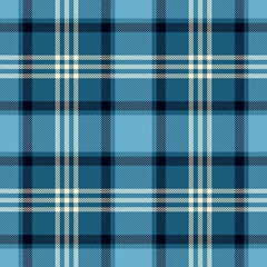 Teal and navy blue tartan seamless pattern with white and black stripes
