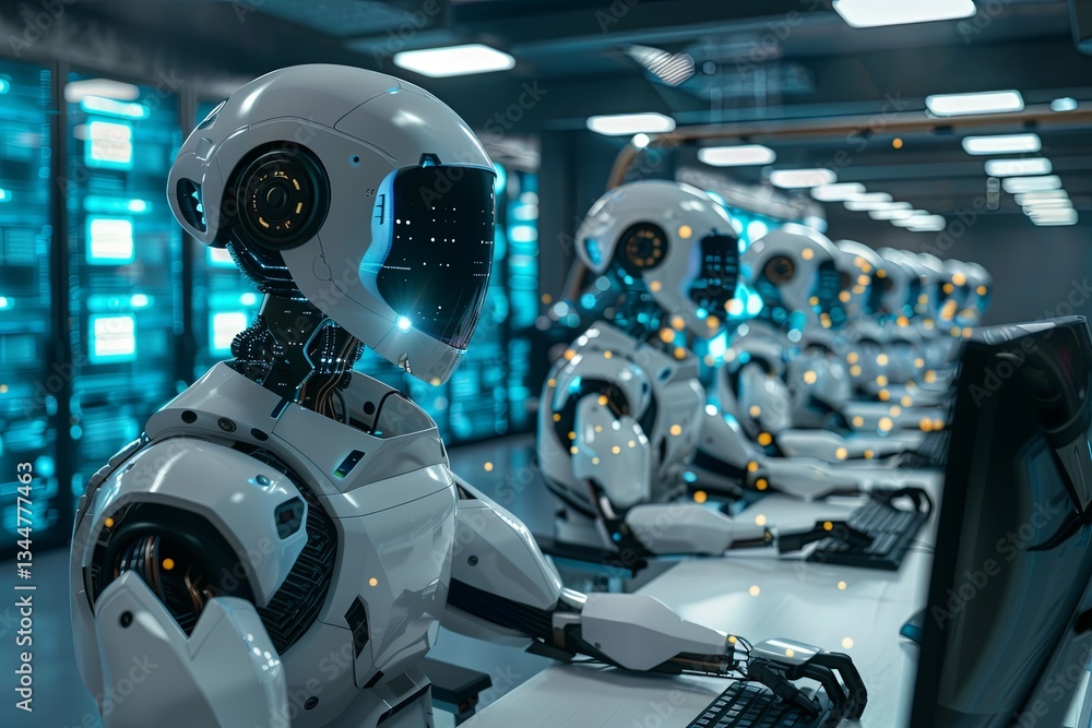 Aufkleber Exploring advanced technology center with robotics and computers for programming and IT skills development Generative AI