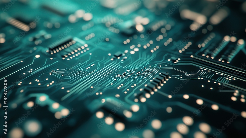 Poster close-up view of circuit board elements with depth and detail