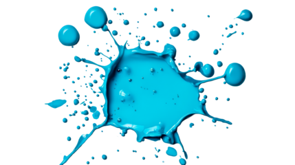 Bright blue paint splash on transparent background