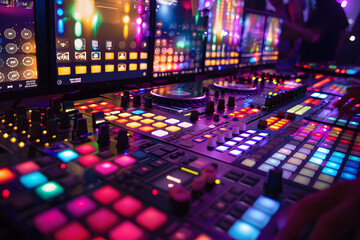 Futuristic Showcase of VJ Video Mixing Panel Illuminating in Mesmerizing Colors