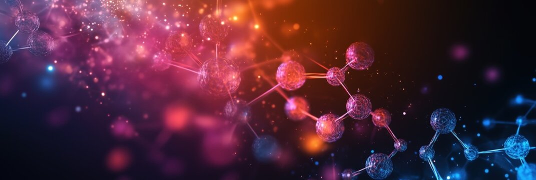 Utilizing abstract molecular designs for a dynamic science expo banner in a modern venue - Powered by Adobe