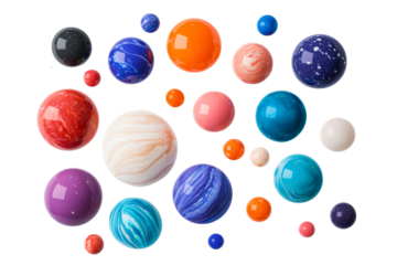 Vibrant spheres in diverse sizes and patterns