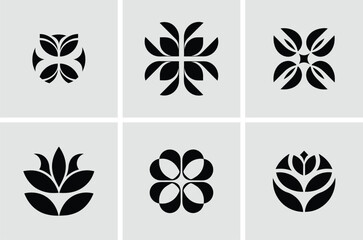 Obraz premium Set of Six Abstract Floral and Botanical Logo Icons in Modern Style