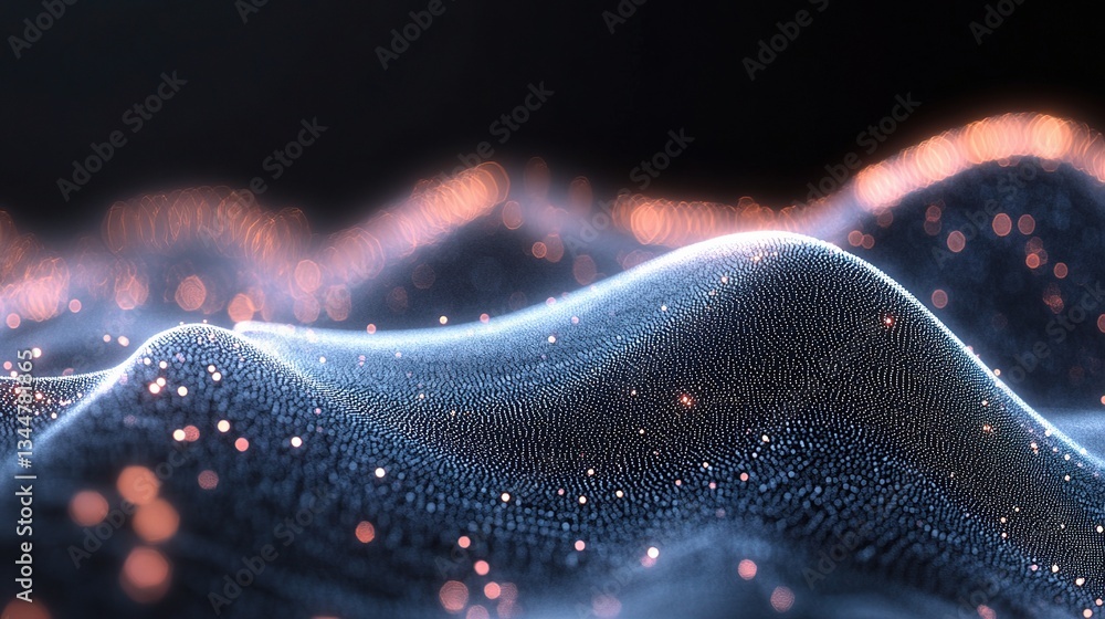 Poster Abstract Grey Tech Waves with Particle Effects and Depth Details