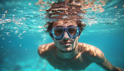 Fototapeta premium man swimming underwater