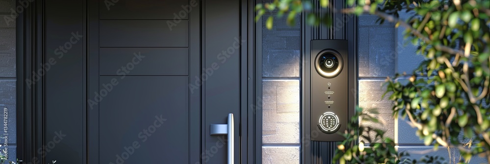 Aufkleber modern front door with smart lock and video doorbell enhancing security at stylish entryway generati