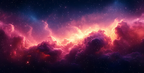 Fototapeta premium Glowing Cosmic Clouds in Pink, Purple, and Blue Against Deep Space