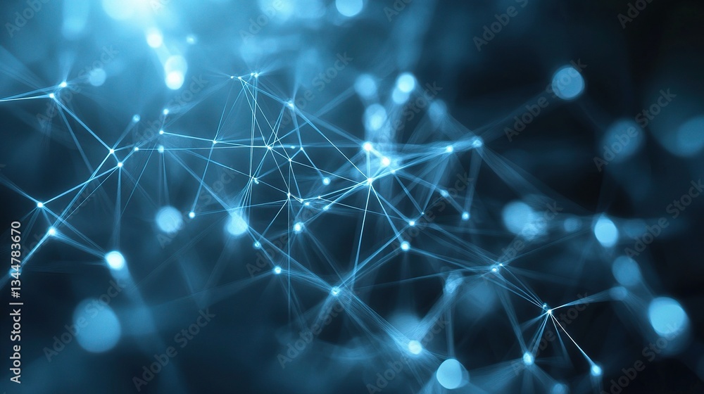 Poster white glowing lines forming 3d network plexus on dark background