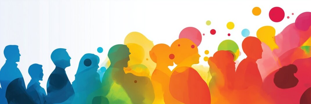 Creative conference banner showcasing vibrant silhouettes and lively color splashes