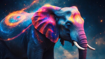 Obraz premium Surreal Cosmic Elephant Adorned with Vibrant Galactic Patterns