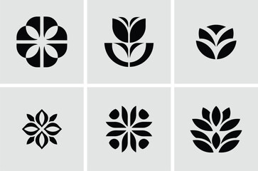 Obraz premium Set of Six Abstract Floral and Botanical Logo Icons in Modern Style