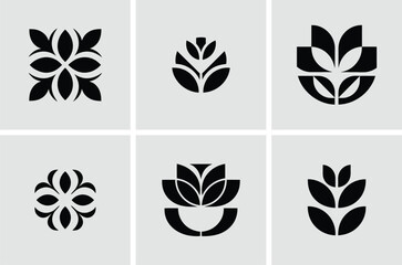 Set of Six Abstract Floral and Botanical Logo Icons in Modern Style