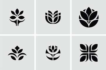 Set of Six Abstract Floral and Botanical Logo Icons in Modern Style