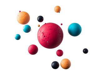 Colorful planet models on clear backdrop