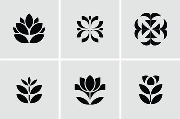 Set of Six Abstract Floral and Botanical Logo Icons in Modern Style