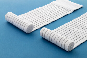 Rolls of sports elastic bandages for fitness, training. Sports motivation lifestyle concept.