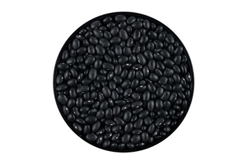 Black beans (phaseolus vulgaris) in black round bowl, close-up detailed view