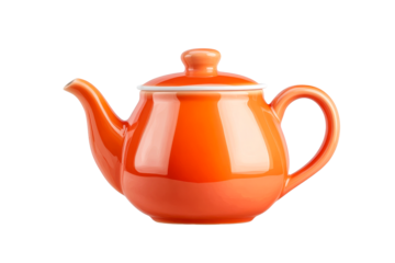 Bright orange teapot on transparent background