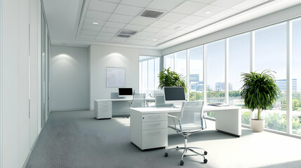 Modern White Office Interior With City View