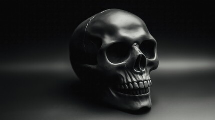 Fototapeta premium Black and white human skull with lower jaw. Human skull on a black background with white lighting.