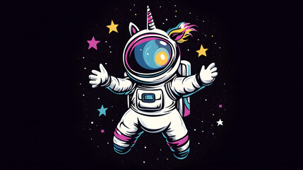 Colorful Cartoon Vector Illustration of a Unicorn Astronaut in Space Adventure