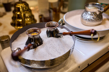 Traditional Coffee Brewing in a Stylish and Inviting Setting to Savor Its Rich Flavors
