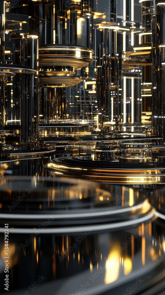 Poster futuristic cityscape with circular platforms and illuminated structures