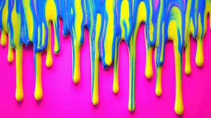 Naklejka premium Colorful Abstract Paint Drips on Vibrant Pink Background for Creative Projects