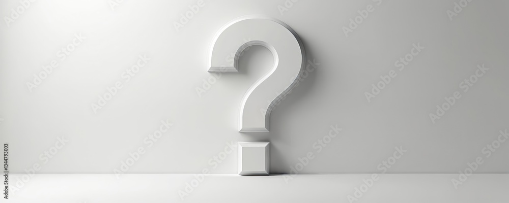Poster 3d design of white question mark with blank space on white backdrop. faq conceptual symbol of help, 