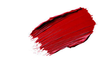 Bright red paint stroke on transparent background