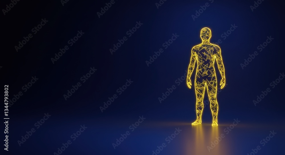 Poster digital human figure. high-tech futuristic wireframe visualization of artificial intelligence cyber 