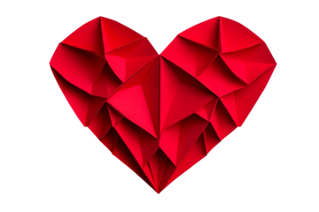 Creative red origami heart with a geometric design