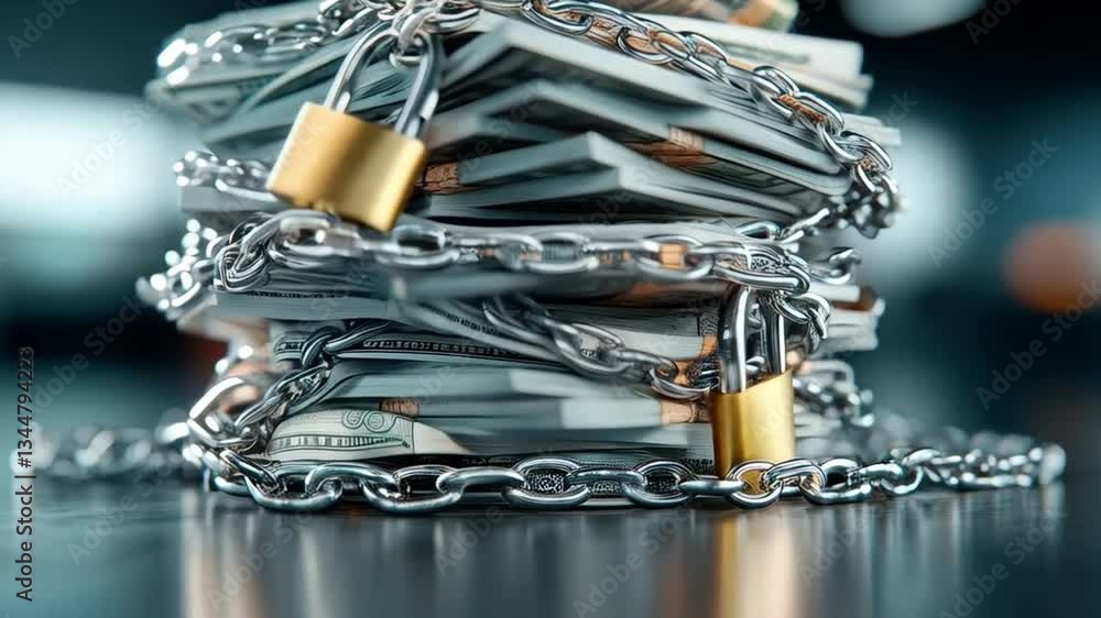 Aufkleber a stack of bundled cash secured with chains and locks highlights the importance of banking security 