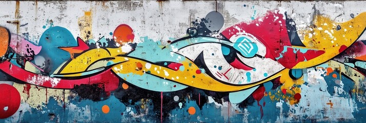 Obraz premium Colorful artistic mural displaying vibrant graffiti style design on urban wall