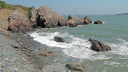 Coastal Rocks and Waves at Dawn.