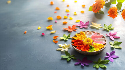Stylish Ugadi Rangoli Featuring Symmetrical Patterns, Pastel Hues, and Floral Elements, Contemporary Festive Decor