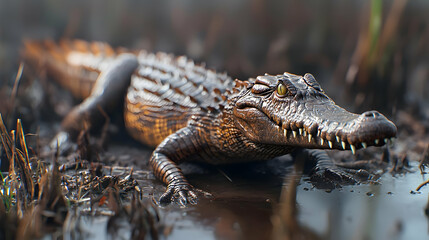 Obraz premium Young Crocodile In Wetland
