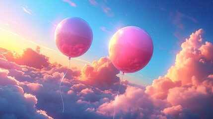 Fototapeta premium Colorful birthday balloons floating against bright sky festive and fun with ample branding space