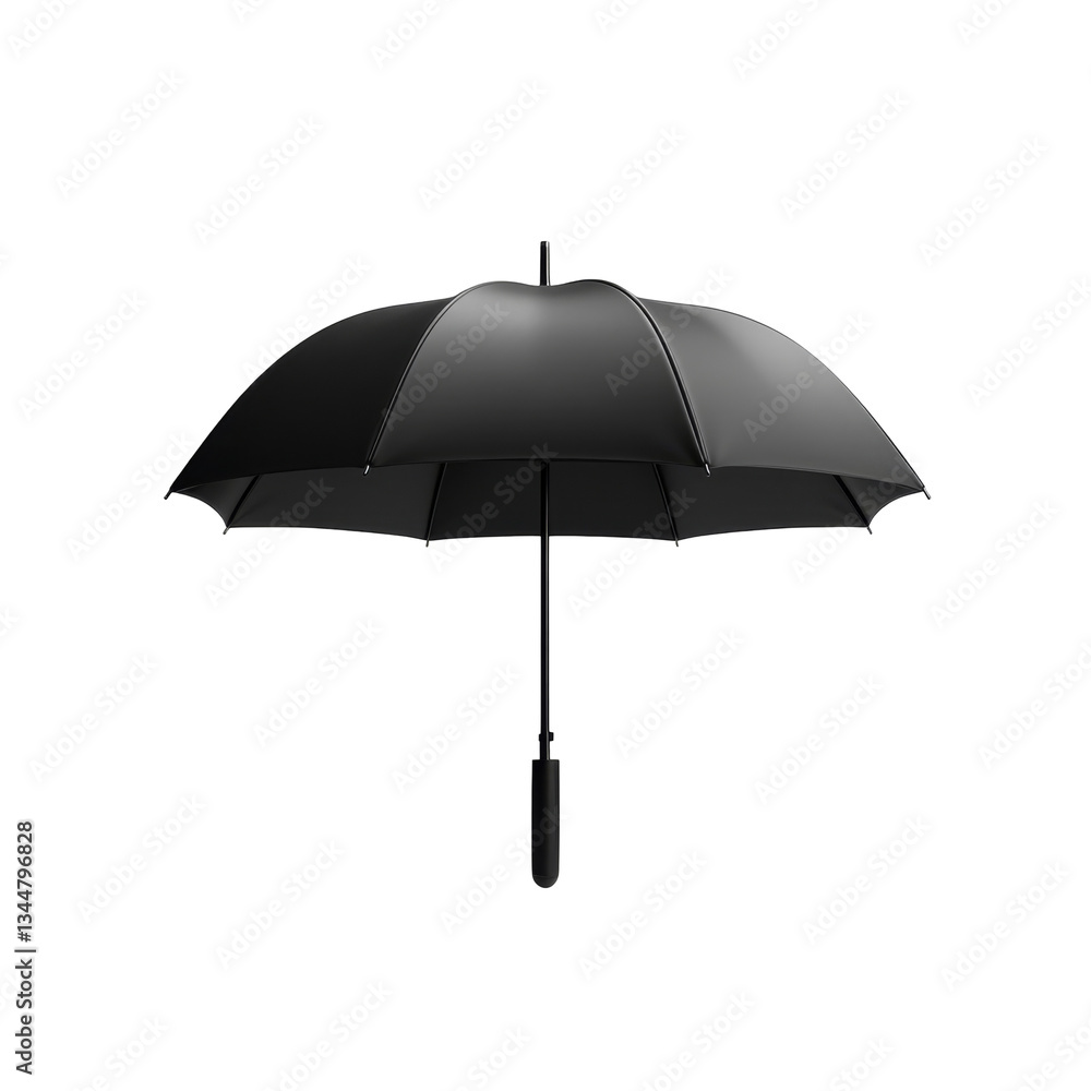 Poster umbrella with smooth black canopy and sturdy handle displayed against plain background